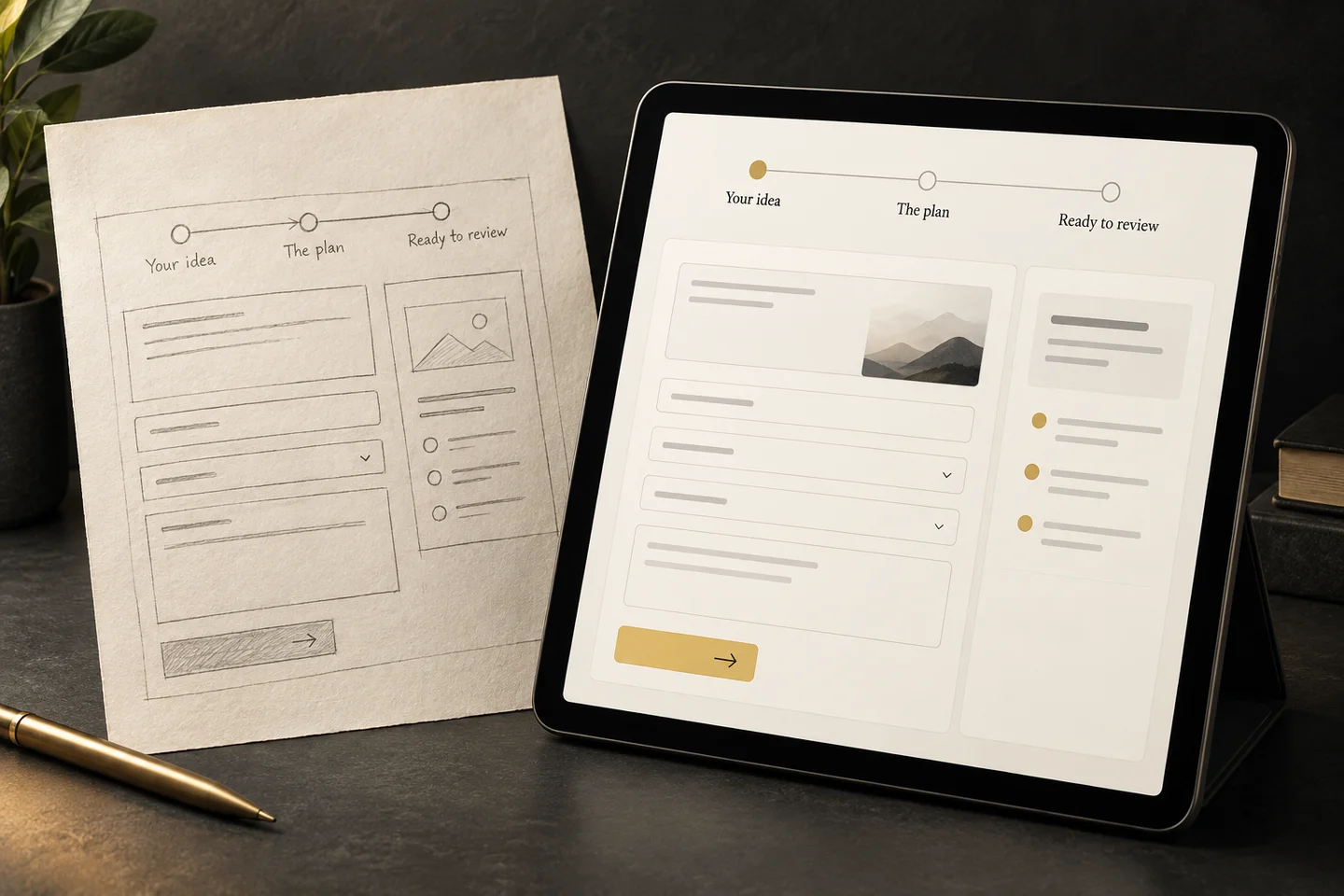 Illustrative concept: a paper interface becoming a digital prototype