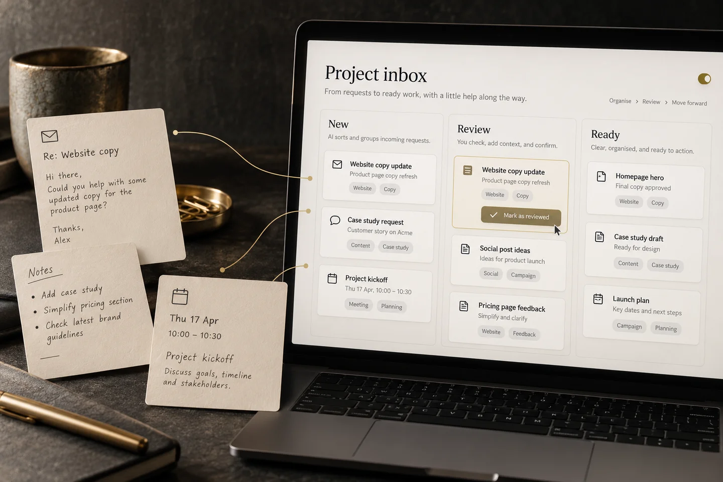 Illustrative concept: notes becoming a reviewable digital workflow